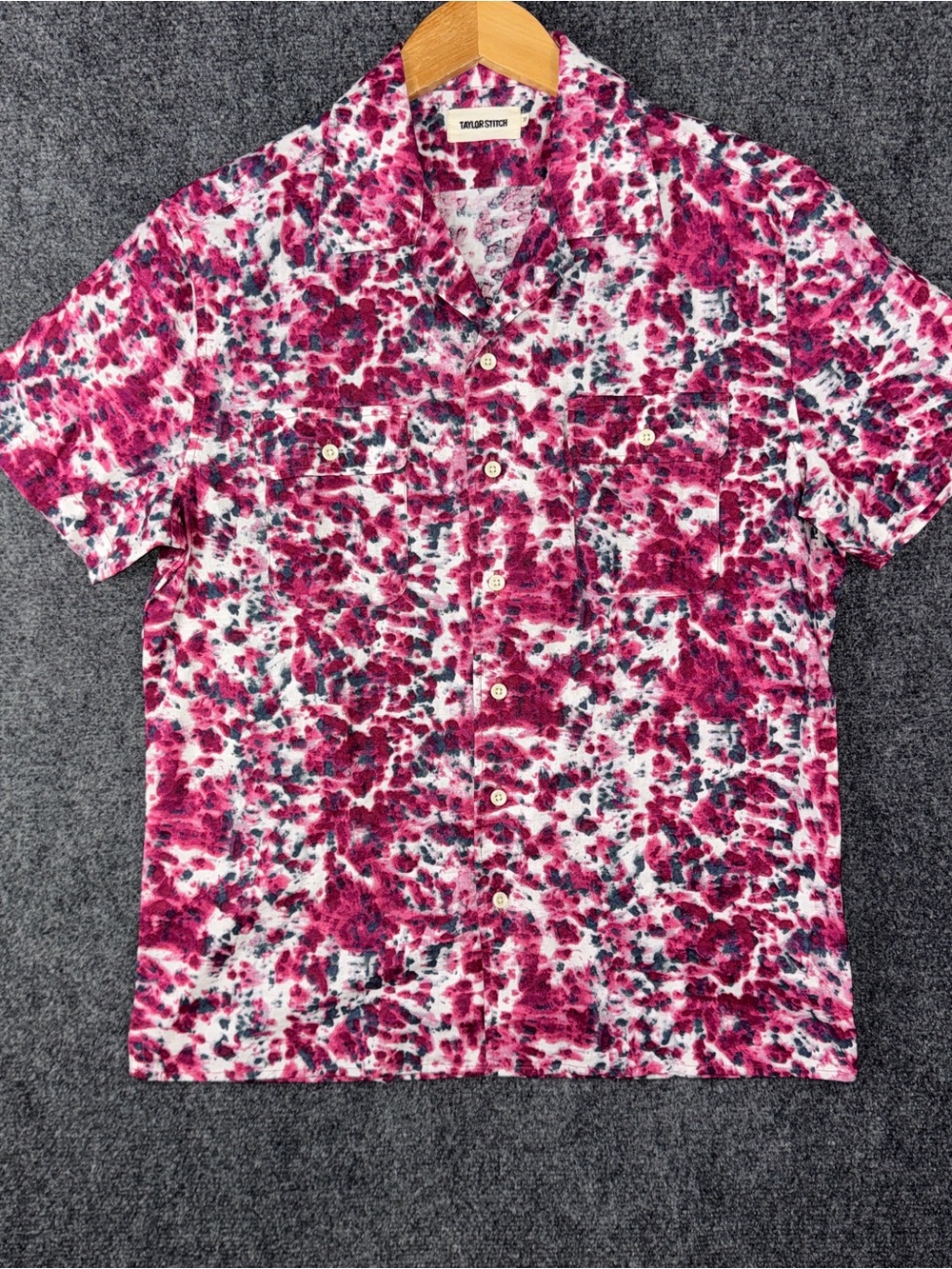 Taylor Stitch Shirt Mens 38 Pink Floral Linen Short Sleeve Button Up Casual